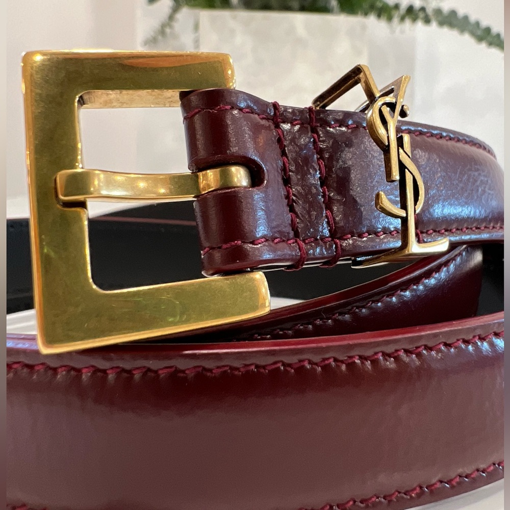 Saint Laurent Cassandre Thin Belt With Square Buckle In Shiny Leather - Picture 7 of 10